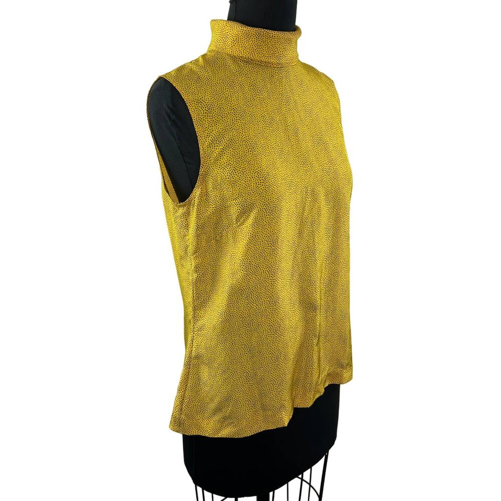 VINTAGE Cathy Hardwick Yellow Black 8 Blouse Polka Dot Silk Collar Back Button 8